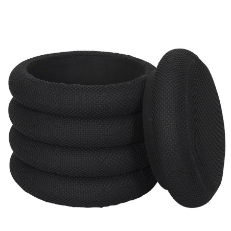 Pouf rangement rond en tissu texturé maille 3D noir - DETROY