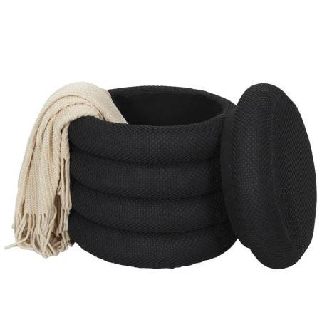 Pouf rangement rond en tissu texturé maille 3D noir - DETROY