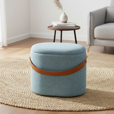 Pouf avec coffre et lanière gris - DEVOR