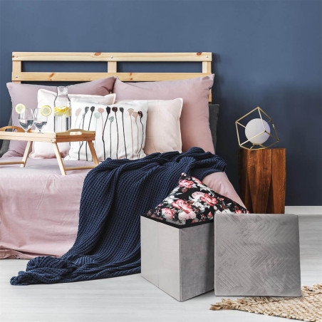 Coffre Pouf Pliable Velours Gris Clair - FLOYO