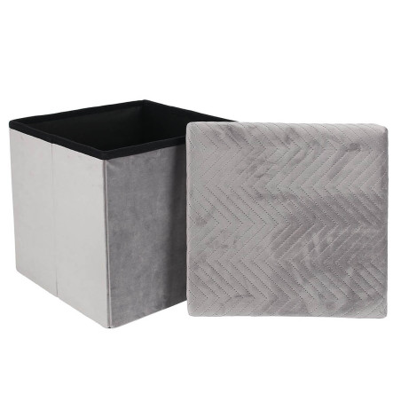 Coffre Pouf Pliable Velours Gris Clair - FLOYO