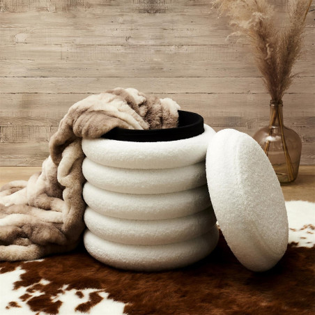 Pouf-coffre matelassé blanc Ø37 cm - FLIKEN