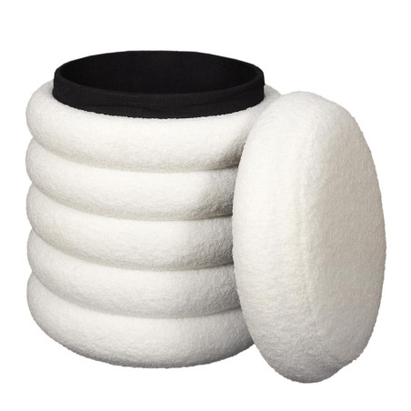 Pouf-coffre matelassé blanc Ø37 cm - FLIKEN