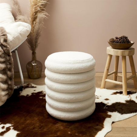 Pouf-coffre matelassé blanc Ø37 cm - FLIKEN