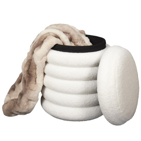 Pouf-coffre matelassé blanc Ø37 cm - FLIKEN
