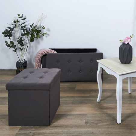 Coffre Pouf Pliable Capitonné Gris - NORIO