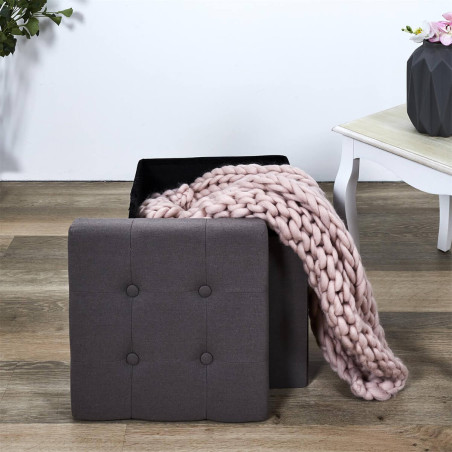 Coffre Pouf Pliable Capitonné Gris - NORIO