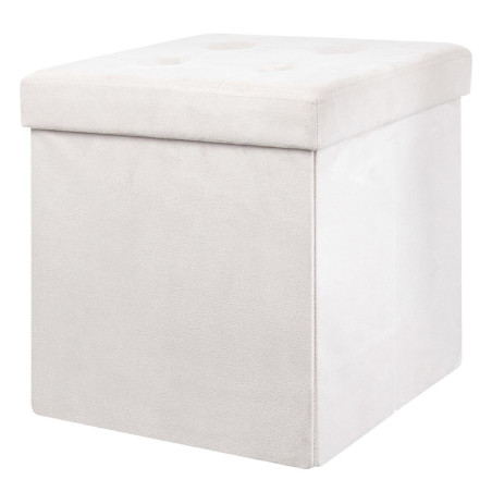 Pouf-coffre pliable capitonné suédine blanc - PAULO