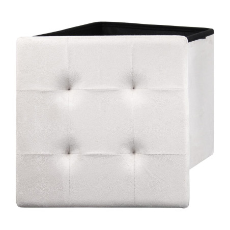 Pouf-coffre pliable capitonné suédine blanc - PAULO