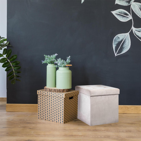 Pouf-coffre pliable capitonné suédine blanc - PAULO