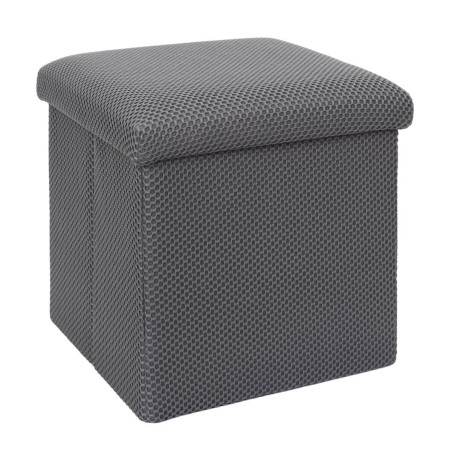 Pouf coffre carré pliable tissu maille 3D gris - DETROY