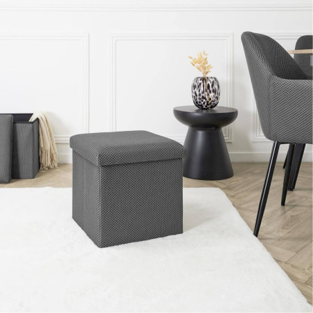 Pouf coffre carré pliable tissu maille 3D gris - DETROY