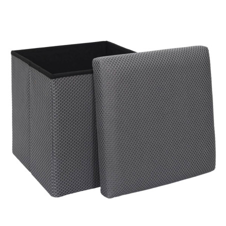 Pouf coffre carré pliable tissu maille 3D gris - DETROY
