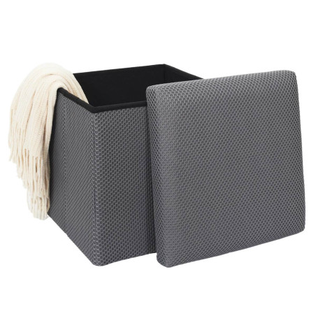 Pouf coffre carré pliable tissu maille 3D gris - DETROY
