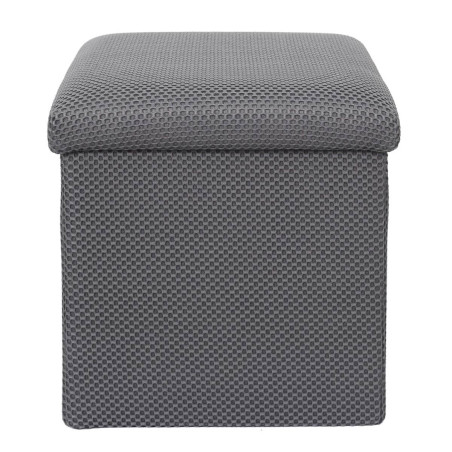 Pouf coffre carré pliable tissu maille 3D gris - DETROY