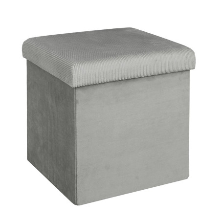 Pouf coffre carré en velours côtelé gris - ALESIA