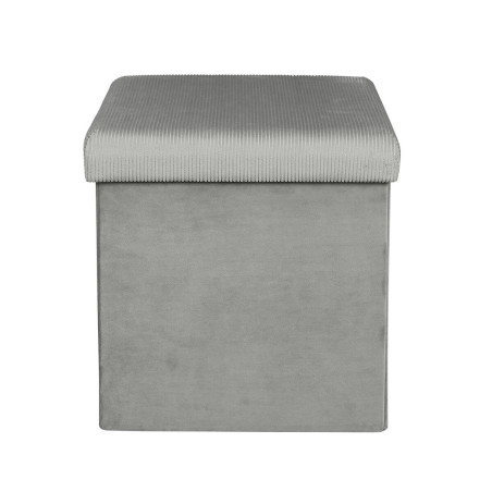 Pouf coffre carré en velours côtelé gris - ALESIA