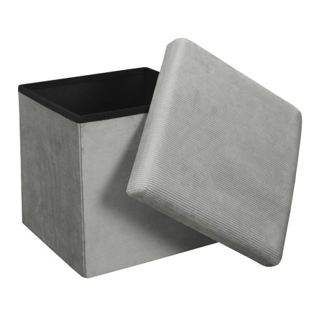 Pouf coffre carré en velours côtelé gris - ALESIA