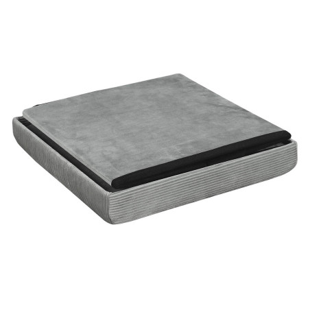 Pouf coffre carré en velours côtelé gris - ALESIA