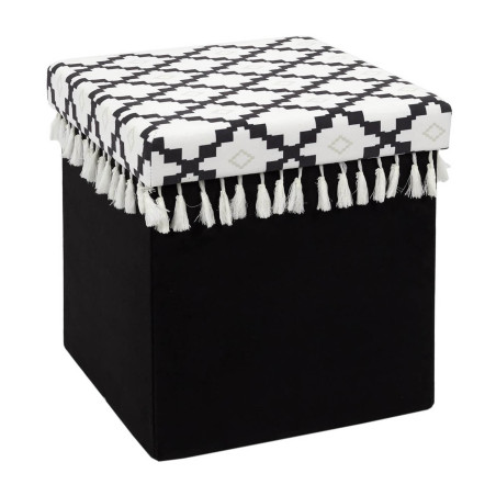 Pouf-Coffre Pliable Noir Motif Géométrique - MINEO