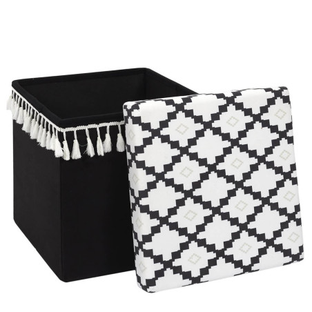 Pouf-Coffre Pliable Noir Motif Géométrique - MINEO