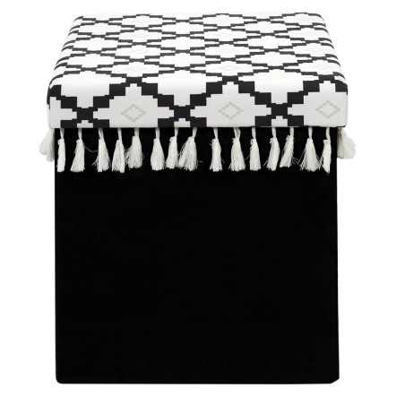 Pouf-Coffre Pliable Noir Motif Géométrique - MINEO