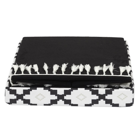 Pouf-Coffre Pliable Noir Motif Géométrique - MINEO