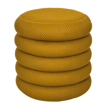 Pouf rangement rond en tissu texturé maille 3D jaune - DETROY