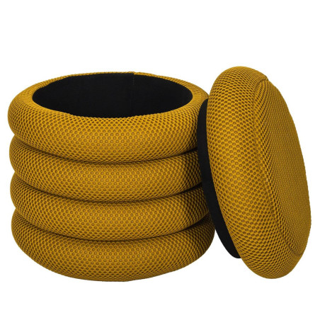 Pouf rangement rond en tissu texturé maille 3D jaune - DETROY