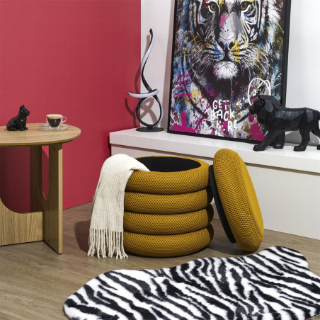 Pouf rangement rond en tissu texturé maille 3D jaune - DETROY