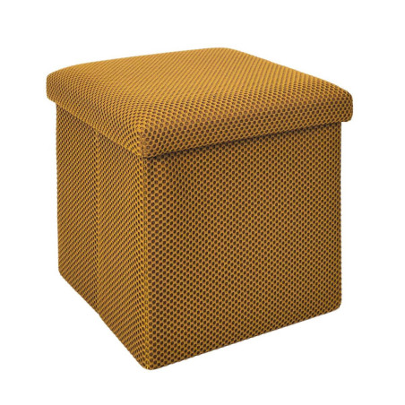 Pouf coffre carré pliable tissu texturé maille 3D jaune - DETROY