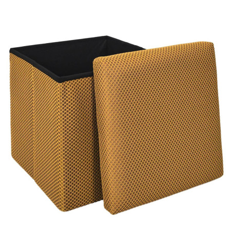 Pouf coffre carré pliable tissu texturé maille 3D jaune - DETROY