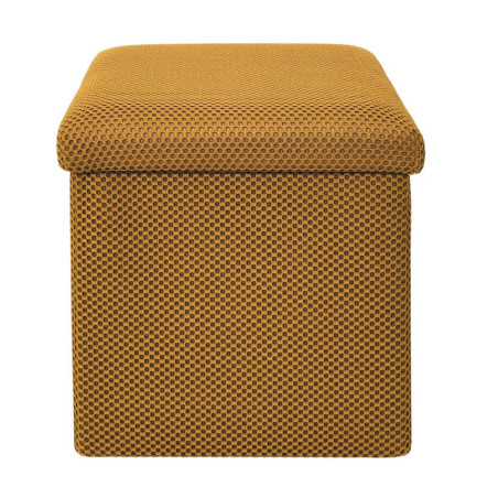 Pouf coffre carré pliable tissu texturé maille 3D jaune - DETROY