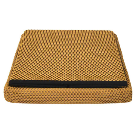 Pouf coffre carré pliable tissu texturé maille 3D jaune - DETROY