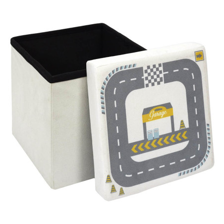 Pouf-Coffre Pliable Velours Gris Clair Motif Circuit - CHILO
