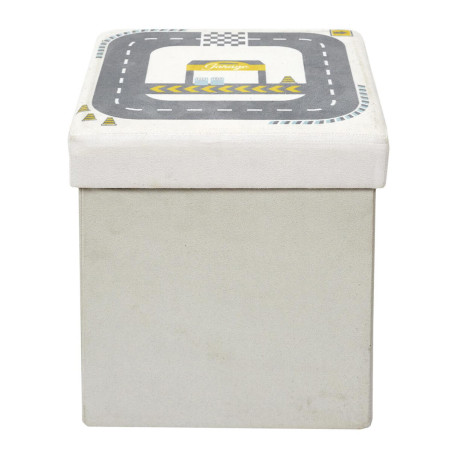 Pouf-Coffre Pliable Velours Gris Clair Motif Circuit - CHILO