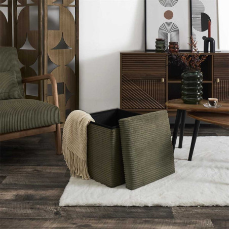 Pouf coffre pliable côtelé vert 38x38 cm - AMORA