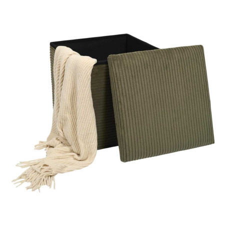 Pouf coffre pliable côtelé vert 38x38 cm - AMORA