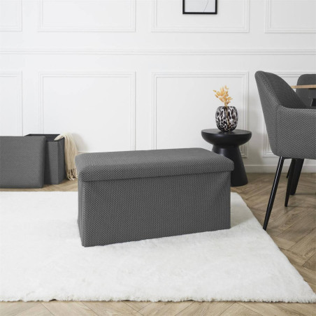 Banc coffre pliable en tissu texturé maille 3D noir - DETROY