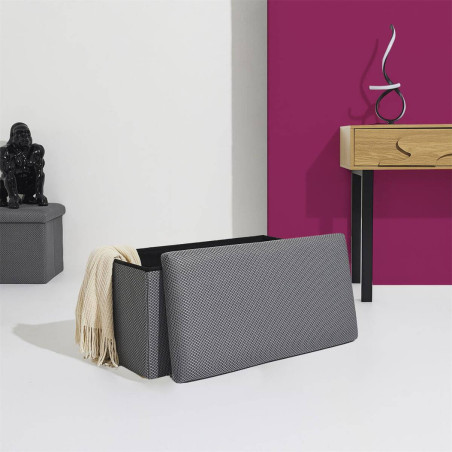 Banc coffre pliable en tissu texturé maille 3D noir - DETROY