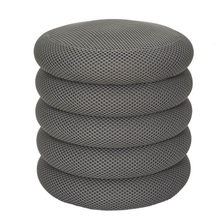 Pouf rangement rond tissu texturé maille 3D gris - DETROY