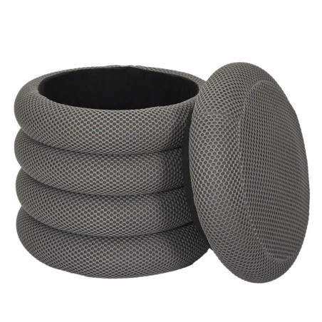 Pouf rangement rond tissu texturé maille 3D gris - DETROY