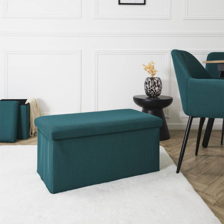 Banc coffre pliable en tissu texturé maille 3D bleu - DETROY