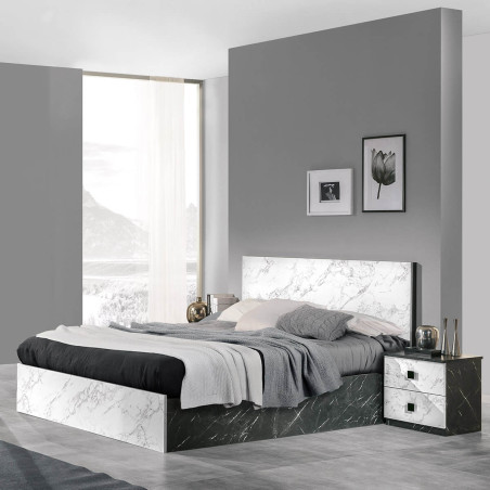 Chevet 2 Tiroirs Effet Marbre Noir et Blanc - RAKIO