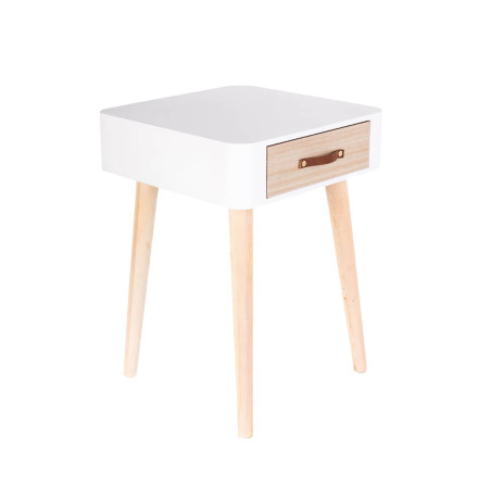 Lot de 2 chevets carrés 1 tiroir blanc et bois - CARIO