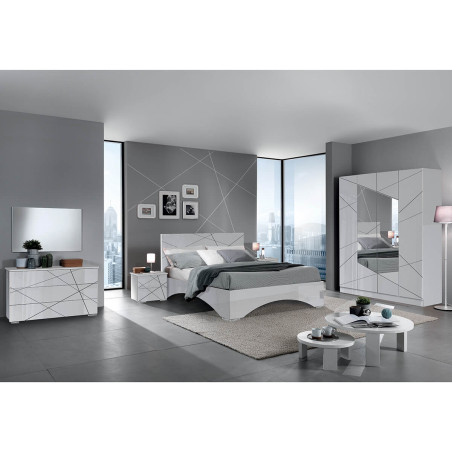 Chevet 2 Tiroirs Blanc motif mosaïque - MOZIO