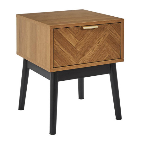 Chevet 1 Tiroir Aspect Bois Décor Chevron Piétement Noir - SIXIA