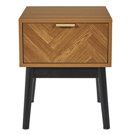 Chevet 1 Tiroir Aspect Bois Décor Chevron Piétement Noir - SIXIA