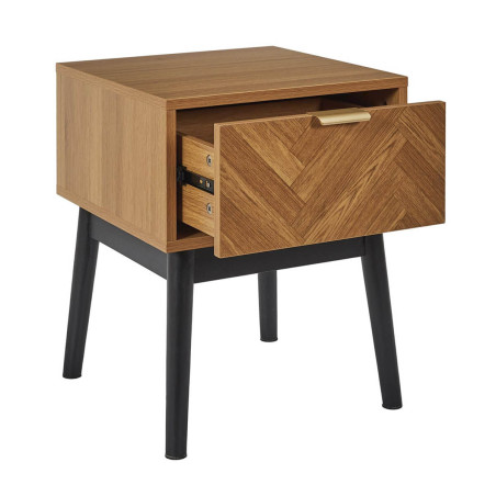 Chevet 1 Tiroir Aspect Bois Décor Chevron Piétement Noir - SIXIA