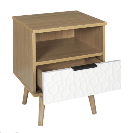 Chevet aspect bois et motif craquelé blanc - KRAIO